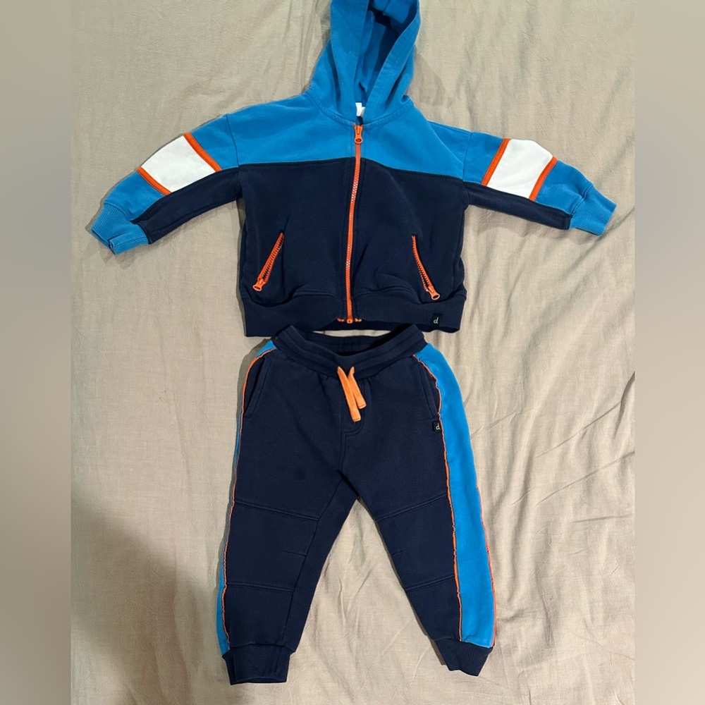 deux par deux Navy, Bright Blue & Orange Hooded Jogger Set